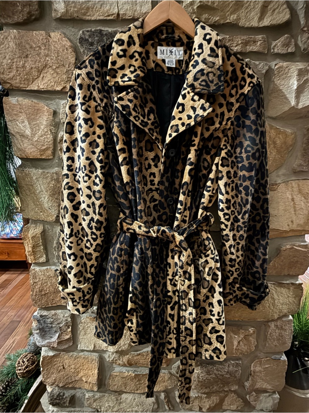 MIXIT Women's Leopard Print Belted Trench Coat - Black & Tan